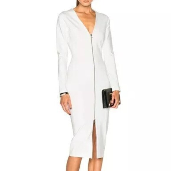 Women Ivory Slit Front V-Neck Dress - Picture 1 of 13
